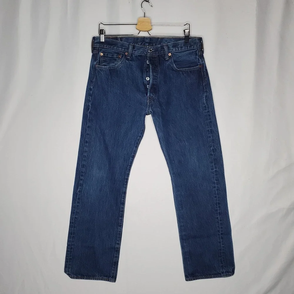 Levis Strauss 501 Jeans Mens 34X28 Blue Cotton Denim Button-Fly‎